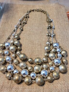 Layered Gold and Silver Beaded Statement Necklace